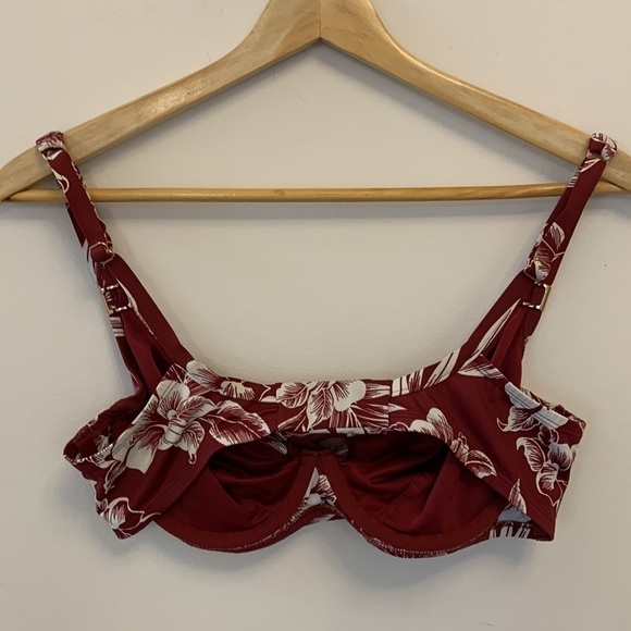 MIRACLESUIT Hibiskiss bathing suit bra TOP burgundy white Pompei bikini top 34D - Picture 4 of 15